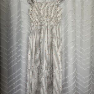 LOFT White and Orange Striped Maxi Dress